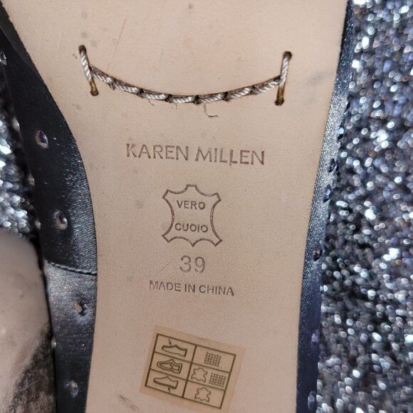 KAREN MILLEN Blinged Out Dark Silver Grey Pumps - Picture 6 of 6